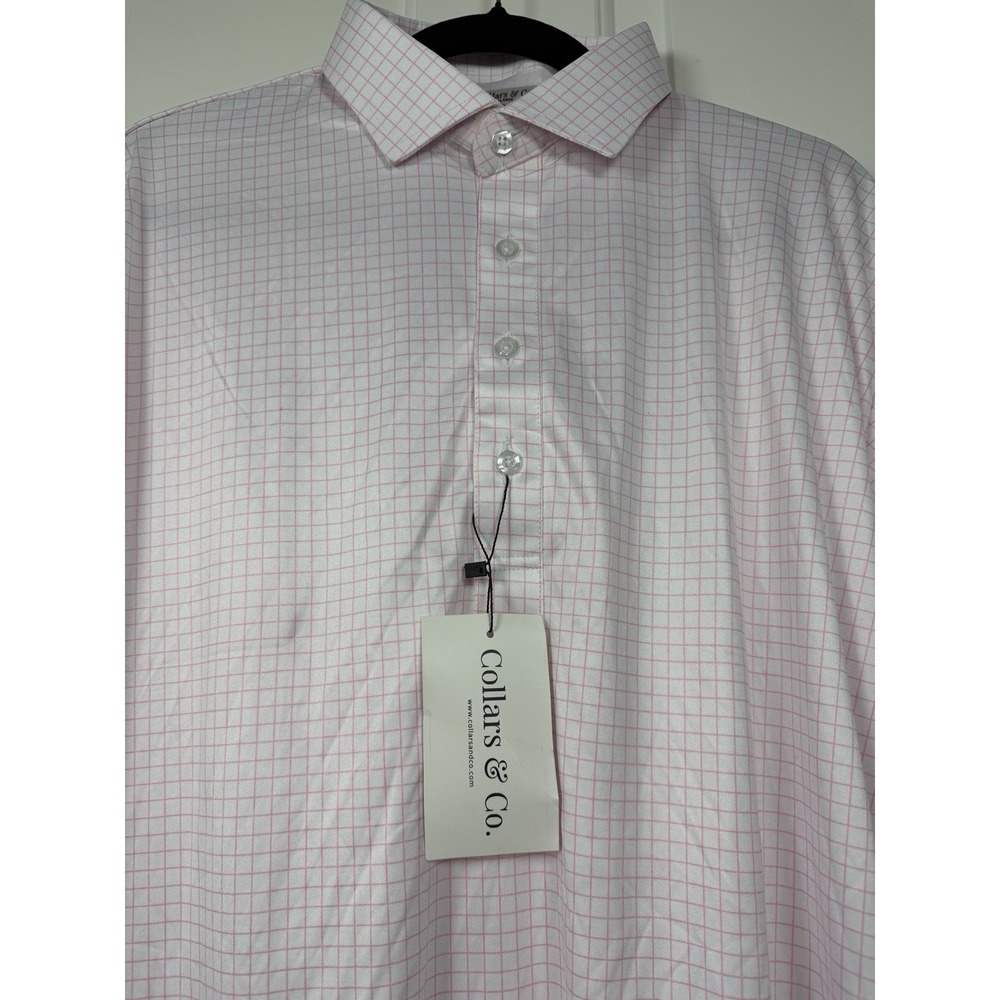 Collars & Company Men's Performance Golf Polo,‎ Size LG, Pink Checkered, NWT